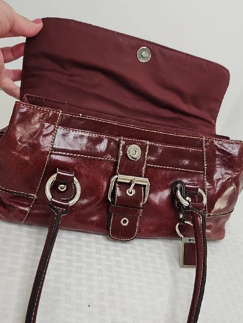 Giani Bernini Burgundy Glazed Leather Satchel Silver Buckle